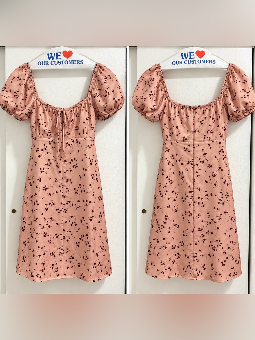 Lulu's Blush Pink Puff-Sleeve Floral Tie-Front Mini Dress